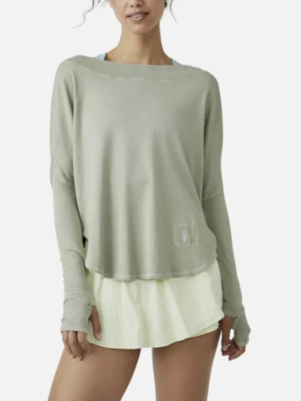 Free People Movement Simply Layer Open Back Long Sleeve Rib Top Sage Green Small